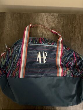Monogrammed (MEH) Navy & Multicolor Striped Weekender Bag-NWOT